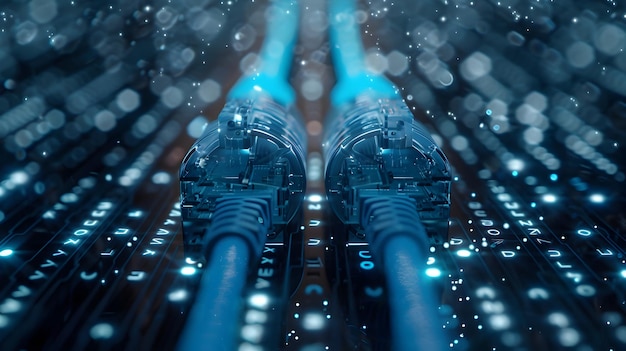 blue sky network cable connected internet interface with hanging wires numeric details 994764 50256