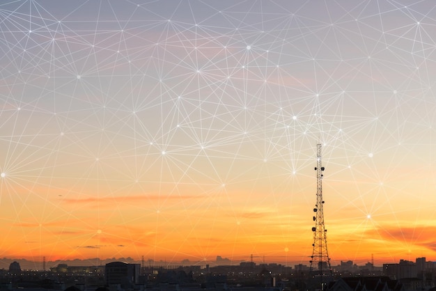digital composite image communications tower against sky sunset 1048944 15085101